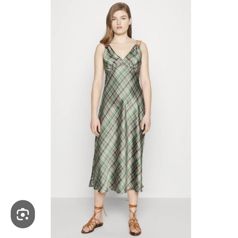 NWT Ralph Lauren Green Checkered Midi Dress